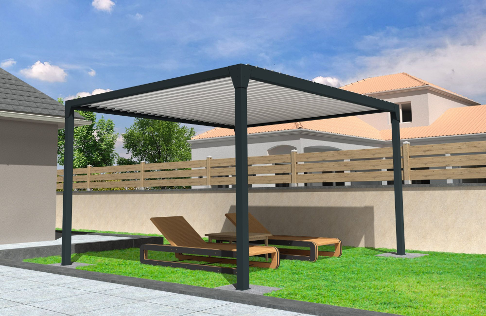 Pérgola bioclimatica Cuarezo autoportante 3.50x3.999 con cilindro  hidráulico y mando a distancia